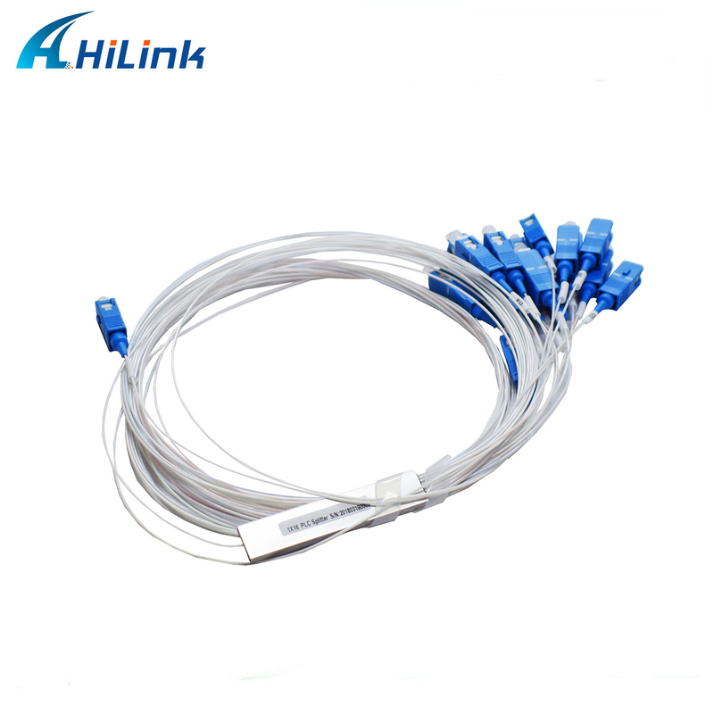 1X16 PLC অপটিক্যাল স্প্লিটার স্টিল টিউব 0.9mm SM ফাইবার SC UPC সংযোগকারী