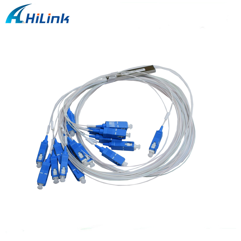 1X16 PLC অপটিক্যাল স্প্লিটার স্টিল টিউব 0.9mm SM ফাইবার SC UPC সংযোগকারী