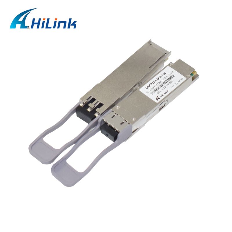 100Gb/s 100km QSFP28 ট্রান্সসিভার হট প্লাগেবল দ্বৈত LC সংযোগকারী ল্যান WDM EML TOSA SOA পিন SMF FEC সহ