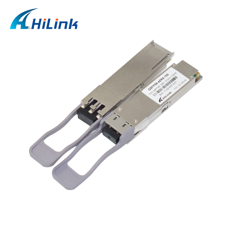 হিলিংক 100G QSFP28 অপটিক্যাল ট্রান্সিভার 100km দূরত্ব 1295 ~ 1304nm তরঙ্গদৈর্ঘ্য এবং SOA পিন ডিটেক্টর সহ