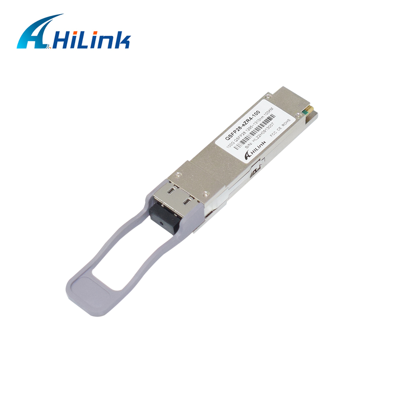 হিলিংক 100G QSFP28 অপটিক্যাল ট্রান্সিভার 100km দূরত্ব 1295 ~ 1304nm তরঙ্গদৈর্ঘ্য এবং SOA পিন ডিটেক্টর সহ